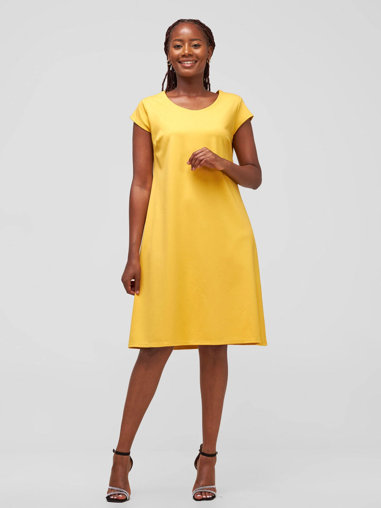 Chalbi Cap Sleeve A-Line Dress - Mustard Vivo Chalbi Cap Sleeve A-Line Dress - Mustard - Image 1