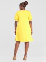 Vivo Tana Puff Sleeve A-Line Dress - Yellow - Image 4