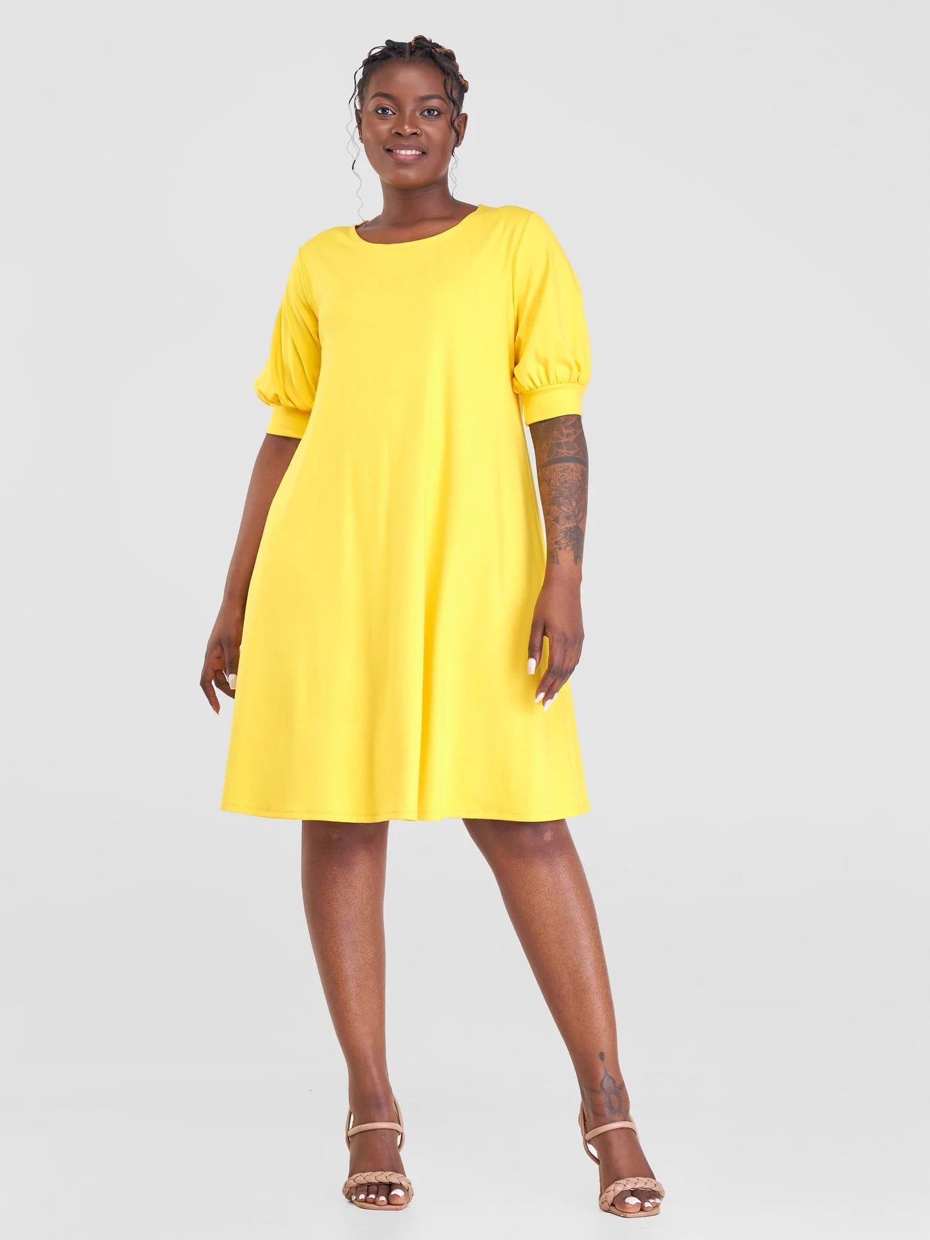 Tana Puff Sleeve A-Line Dress - Yellow(2) Vivo Tana Puff Sleeve A-Line Dress - Yellow - Image 1