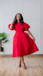 Ikojn Double O Midi Dress in RED