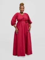 Eyane Upeo Puff-Sleeve Maxi Dress (Plum)